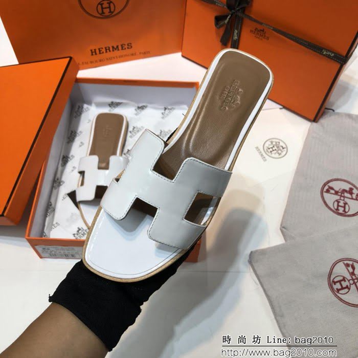 HERMES愛馬仕 頂級品質 2018漆皮系列 貴婦拖鞋 休閒百搭款 真皮底女拖鞋  dsX1412